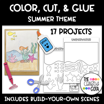 Preview of Color, Cut, & Glue Easy Craft Activity Packet - Summer Theme