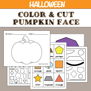 Preview of Color & Cut Pumpkin Face / Jack-o-Lantern Craft Activity for Halloween Math Art