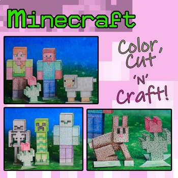 Preview of Minecraft Character Templates - Coloring & Folding - No prep - Sub art plan