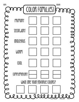 Preview of Color Family Portraits Art Worksheet