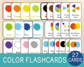 Preview of Color Flashcards, Color Wheel, Primary, Secondary, Warm, Cool, Color Mixing