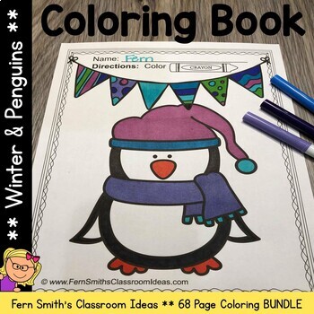 Preview of Winter Coloring Pages and Penguin Coloring Pages Bundle