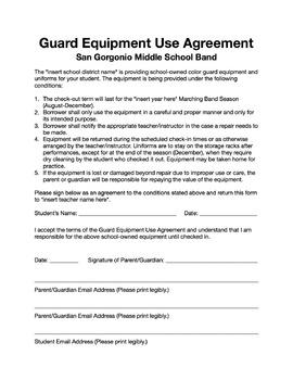 Preview of Color Guard Equipment Use Agreement