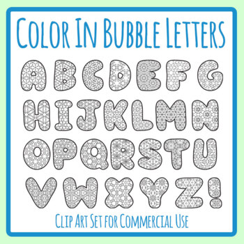 Color In Alphabet Bubble Letters - Detailed Color In Clip Art / Clipart