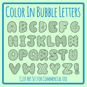 Color In Alphabet Bubble Letters - Detailed Color In Clip Art / Clipart