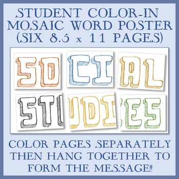 Preview of Color-In Mosaic Poster - "Social Studies" - Great for Bulletin Board and BTS