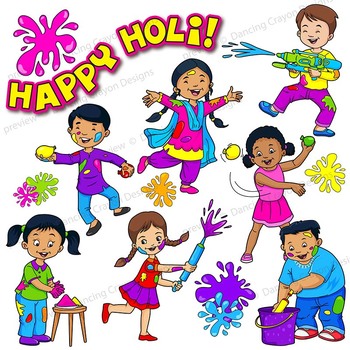 clipart holi playing children