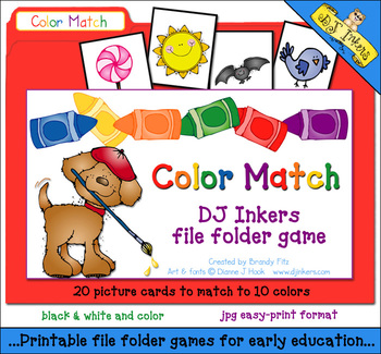 Preview of Color Match File Folder Game for Pre-K Kids - match 20 pictures to 10 colors