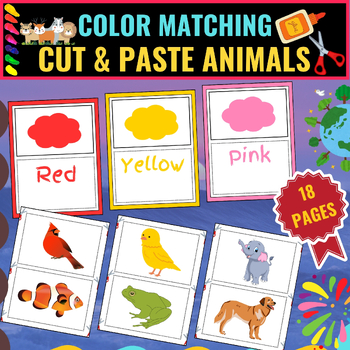 Preview of Color Matching Cut & Paste Animals Activity