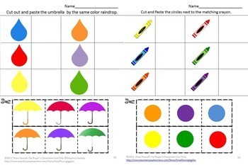 color matching cut and paste activities special education and autism