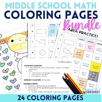 Preview of Middle School Math Coloring Pages Bundle