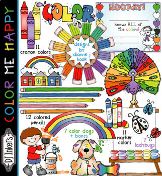 Preview of Color Me Happy Clip Art for Learning Colors, Color Wheel and Art Class