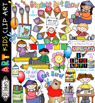 Preview of Art Kids Clip Art - Art Supplies and Smiles by DJ Inkers