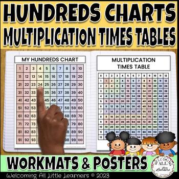 Preview of Color Multiplication Grids & Hundreds Charts Interactive Math Notebook Work Mat
