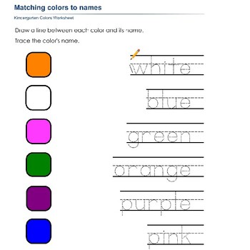 Color Name Match-Up: Kindergarten Worksheets for Learning Color Names