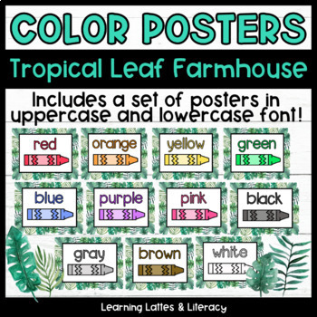 Preview of Color Name Posters Farmhouse Tropical Botanical Leaves Classroom Decor