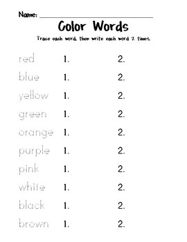 Handwriting Worksheets for Kids: Color Words