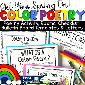 Preview of Color Poem Template Spring Writing Craft Activity Prompt May Bulletin Board Idea