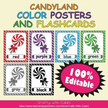 Preview of Color Poster Classroom Decor in Candy Land Theme - 100% Editable
