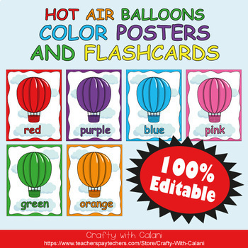Preview of Color Poster Classroom Decor in Hot Air Balloons Theme - 100% Editable