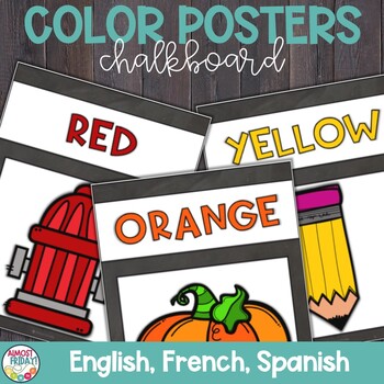 Preview of Color Posters | English | Spanish | French | Chalkboard Theme