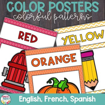 Preview of Color Posters | English | Spanish | French | Colorful Patterns Theme