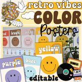 Color Posters  | Retro Vibes Classroom Decor | EDITABLE | 