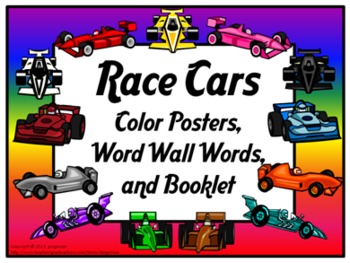 Preview of Color Posters, Word Wall Words, and Booklet - Race Car Theme