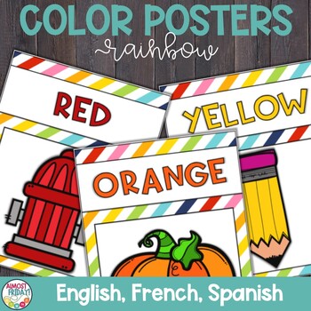 Preview of Color Posters | English | Spanish | French | Rainbow Theme