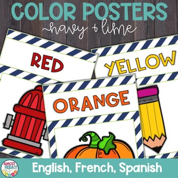 Preview of Color Posters | English | Spanish | French | Navy and Lime Theme