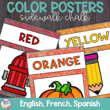 Preview of Color Posters | English | Spanish | French | Sidewalk Chalk Theme
