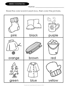 Color Practice WINTER Worksheets by Souly Natural Creations | TpT