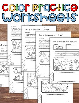 Preview of Color Practice Worksheets, 9 Different Colors, PreK Worksheets