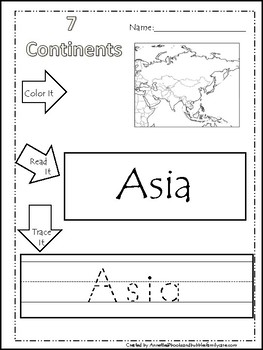 color read trace it continents worksheets geography