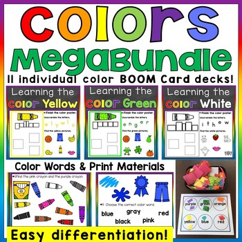 Preview of Color Recognition Identification Color Words Digital Boom Cards & Print Bundle