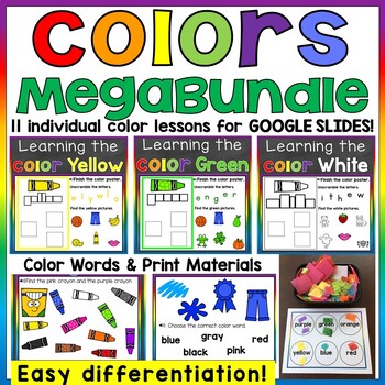 Preview of Color Recognition & Color Words Digital Google Slides & Print Mega-bundle