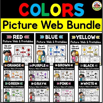 Preview of Color Recognition Picture Web Activities and Printables Bundle for Preschool