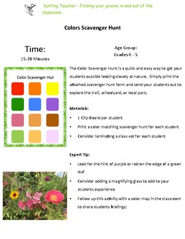 Download Outdoor Education - Color Scavenger Hunt by PBL for Outdoor Education