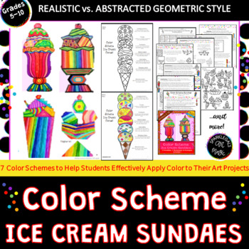Preview of Middle School Art Drawing Activity & Worksheet: Color Schemes - Ice Cream Sundae