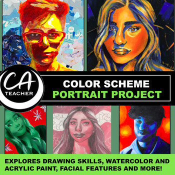 Preview of Color Scheme Portrait Project High School Art and Middle School Art Drawing