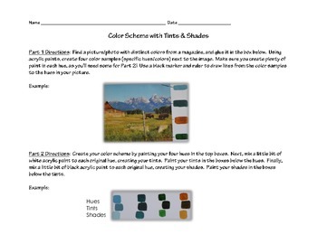Preview of Color Scheme with Tints & Shades Activity