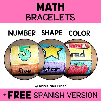 Preview of Color Number Shape Activity Bracelets + FREE Spanish