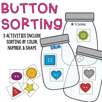 Download Button Sorting by Color, Shape, and Number Activities (3 Activities in One)