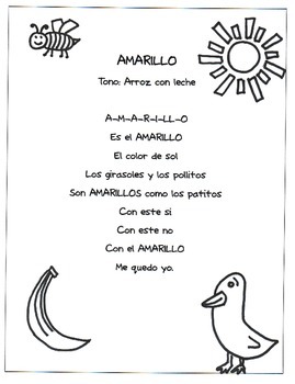 Preview of Color Songs in Spanish - Amarillo Worksheet