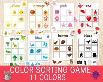 Preview of Color Sorting Game, Sort by Color Activity, 11 Mats, Life Skills, Busy Book