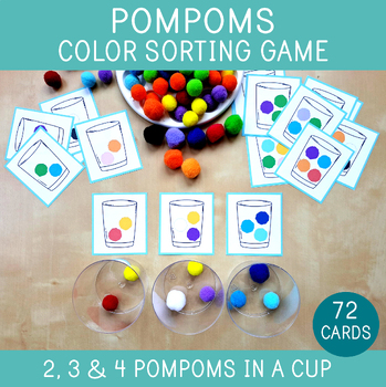 Preview of Color Sorting Game With Pompoms, Color Matching Activity, Fine Motor Skills