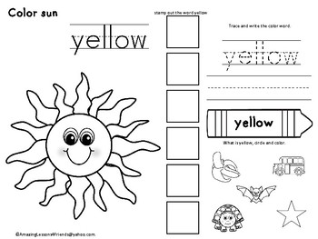 Color, Stamp and Writing Learning Color Sheets by AmazingLessons4Friends