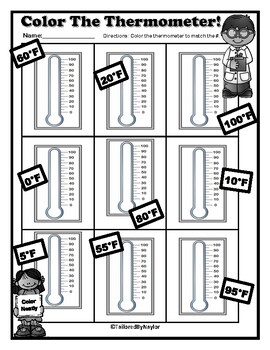 color the thermometer temperature worksheet by tailored by jessica naylor
