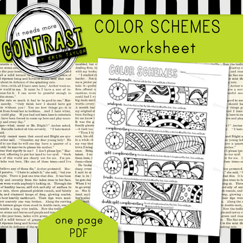 Preview of Color Theory Color Scheme Worksheet with Monochromatic, Triadic, etc.