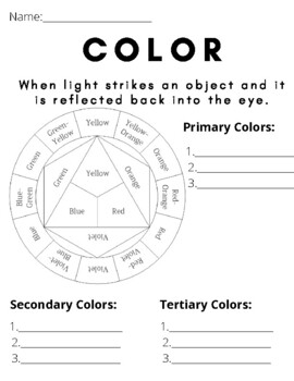 Preview of Color Theory Color Wheel, Introduction to colors or easy Sub Work for Art Class